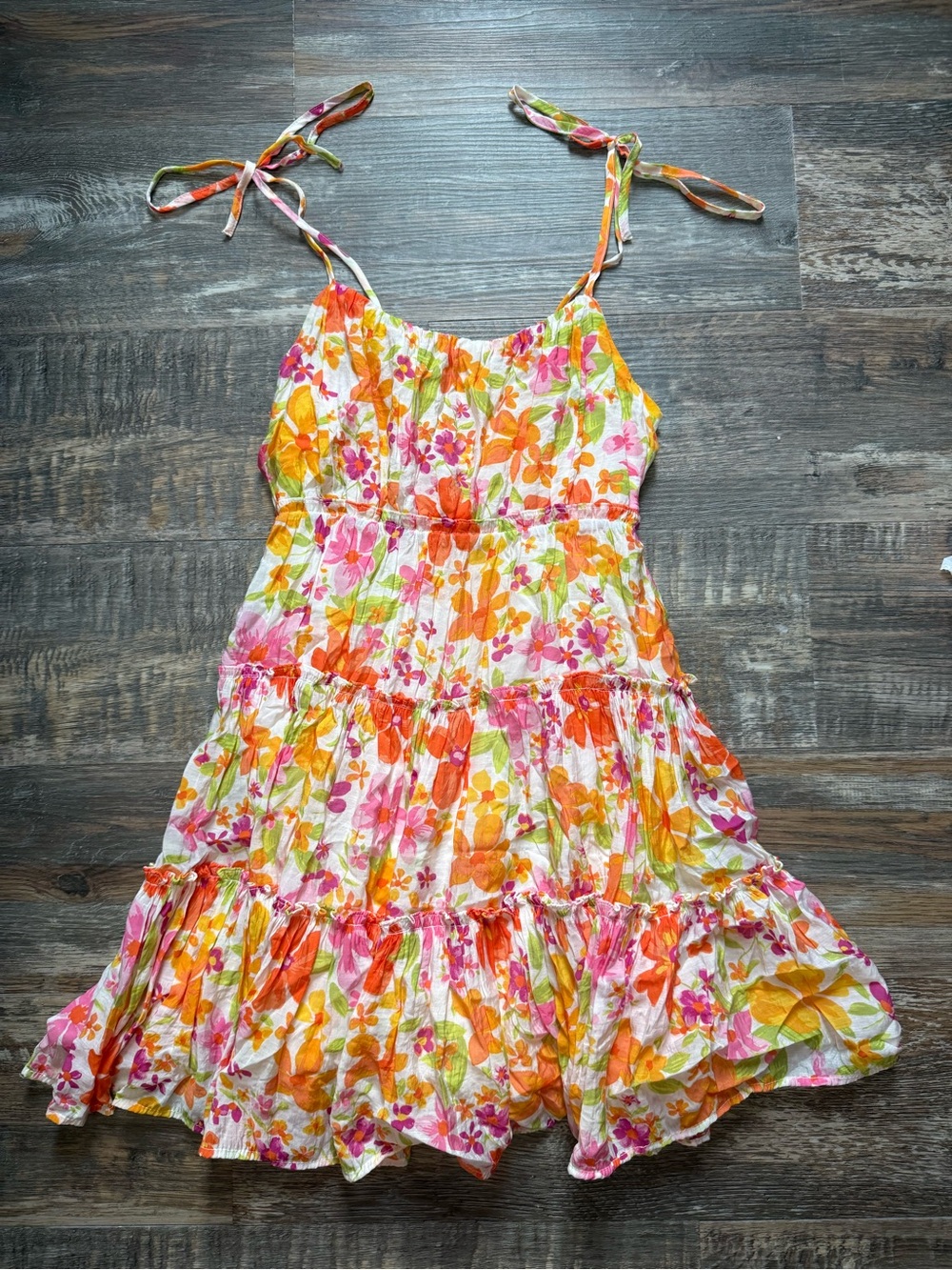 Floral Tie-Shoulder Sundress in Pink, Orange & Green